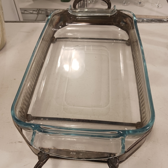 π²VTG 3 Piece Pyrex Heavy Footed Silver Metal Stand,Pyrex 9x13 Casserole Dishπ - Picture 2 of 8